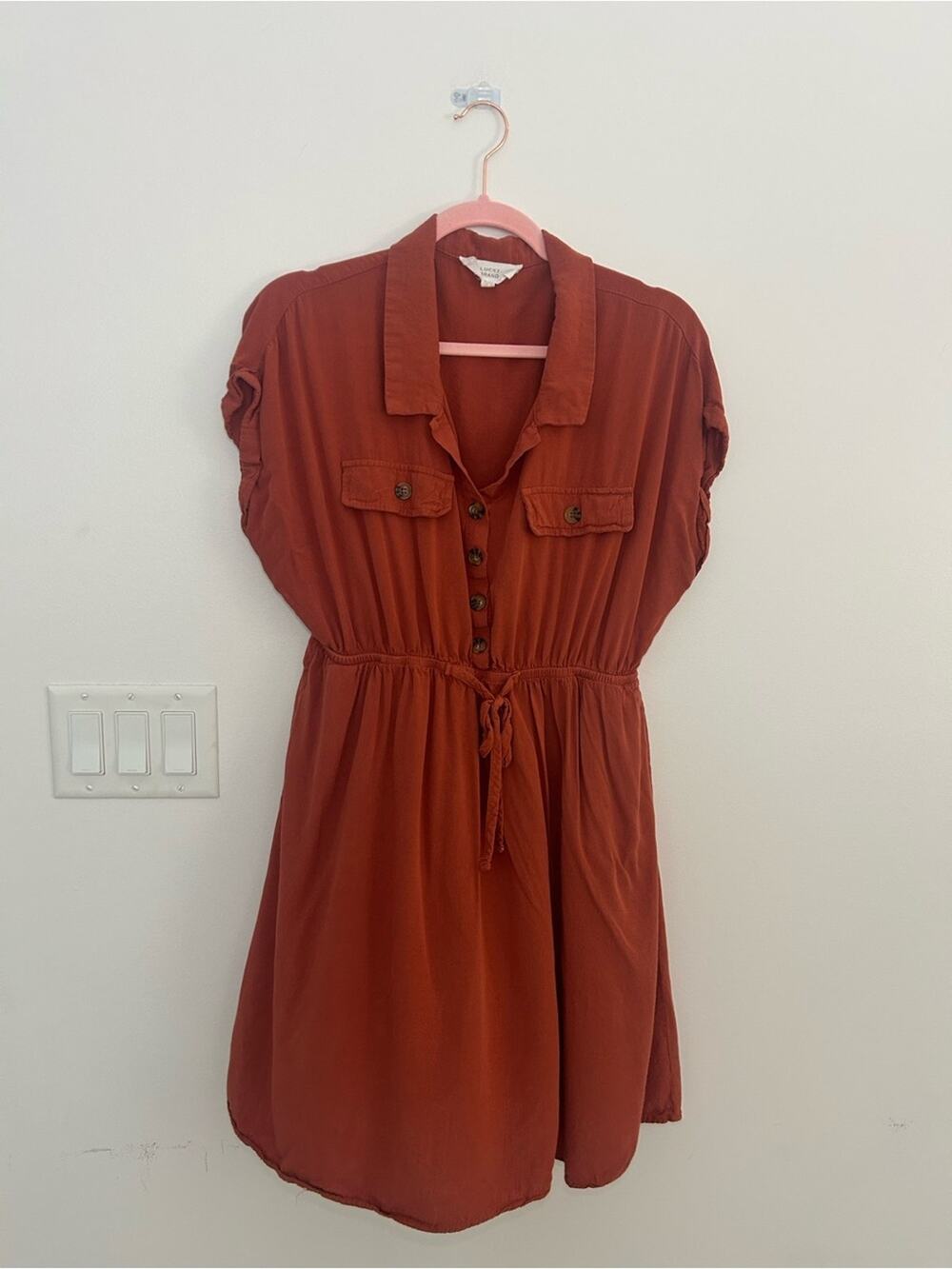 Lucky Brand Girls XL Women's XS Rust Shirt Dress Button Front Boho Fall Utility